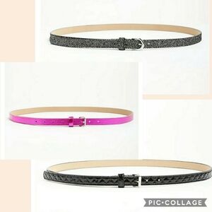 🆕✨1X - 3 PACK OF BELTS - FAUX PATENT LEATHER, METALLIC PINK AND GLITTER✨